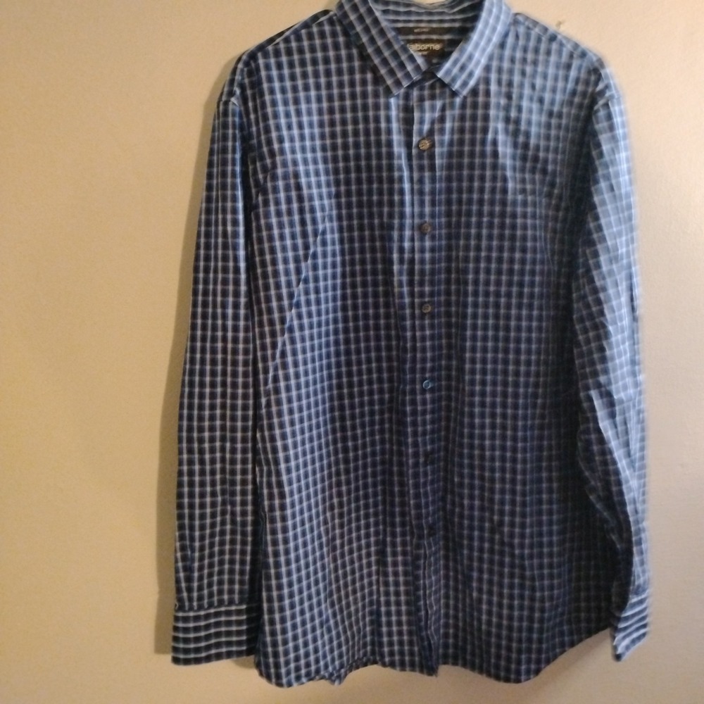 Claiborne Men's Blue Check Cotton Long Sleeve Casual Button-Up Shirt - Picture 6 of 7